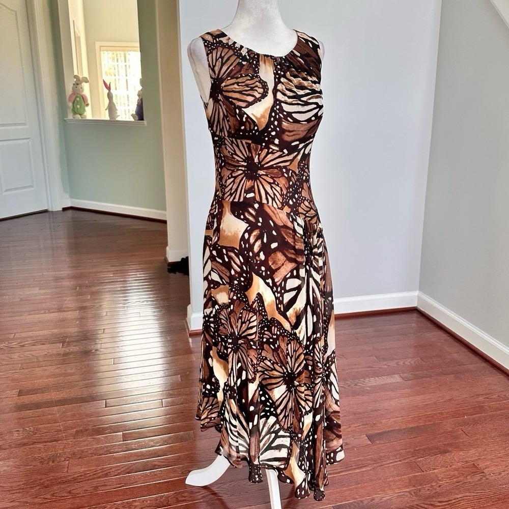 Vintage 2000s Evan Picone Brown Earth Tones Butterfly Asymmetrical Summer Dress - Picture 11 of 12